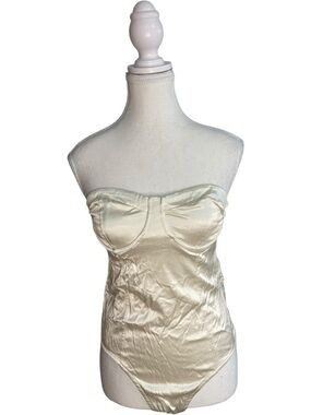 Zara Satin Effect Bustier Strapless Bodysuit Ivory